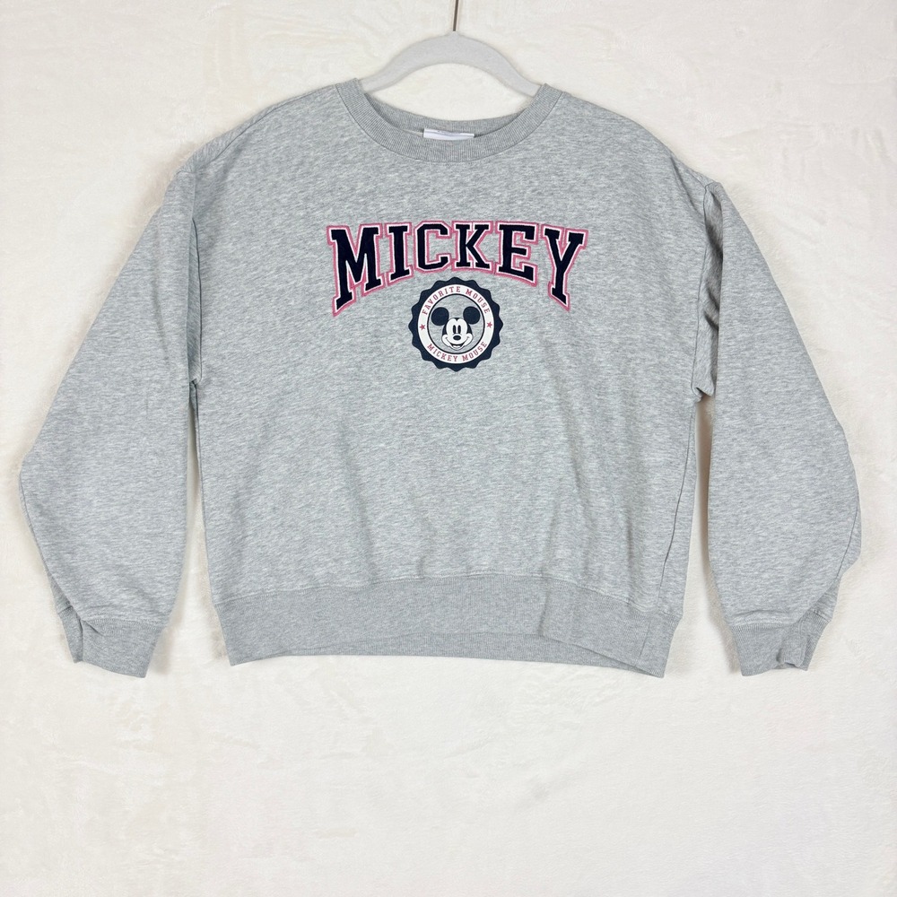 GAP Kids Sweatshirt Sz XXL 14-16 Gray Pink Disney Mickey Mouse Crewneck